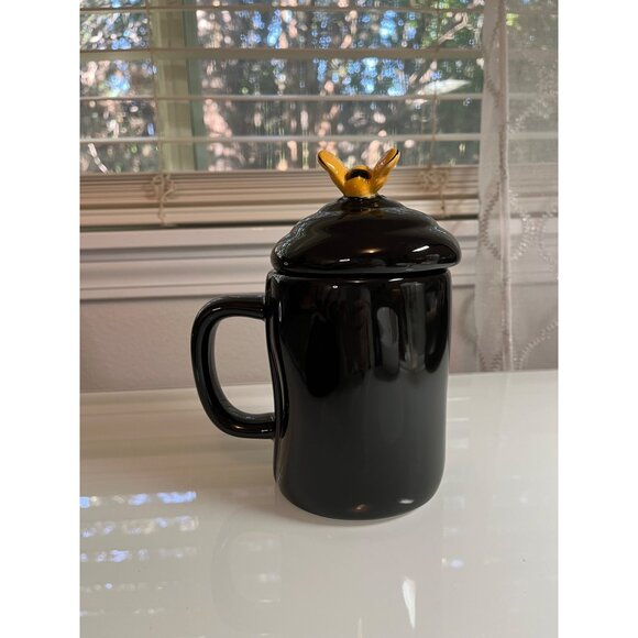 Rae Dunn "Honey Bee" Mug With Lid - Black & Yellow Ceramic - Cute 5" Tall Coffee - Picture 6 of 11